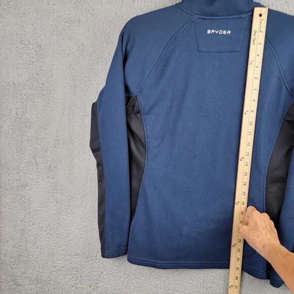 Spyder Waffle Fleece Quarter Zip Pullover Medium Blue Black Athletic Stretch Top - Picture 16 of 16